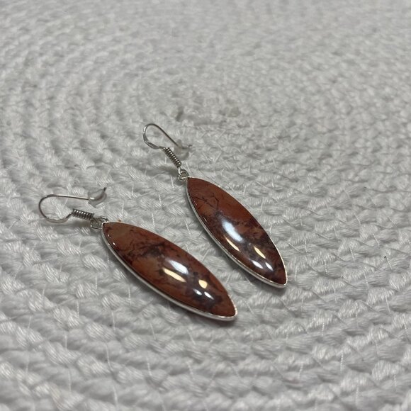 Natural RED RAINBOW JASPER Handmade Sterling 925 Dangle Earrings #488D - Picture 3 of 3